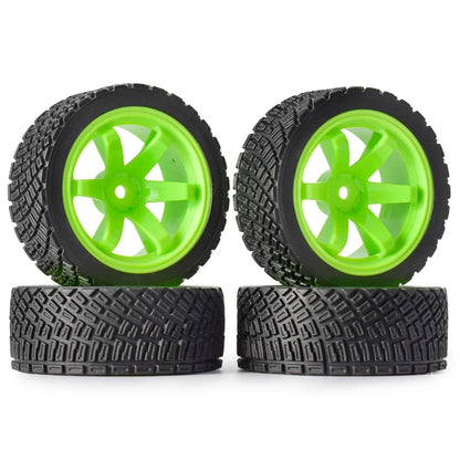 Austar RC Car 4PCS 12mm Hex 67mm Rubber Tires Wheel Rim for 1/10 Rolly HPI WR8 HSP 94177 WLtoys 1/14 144001 RC Car Green