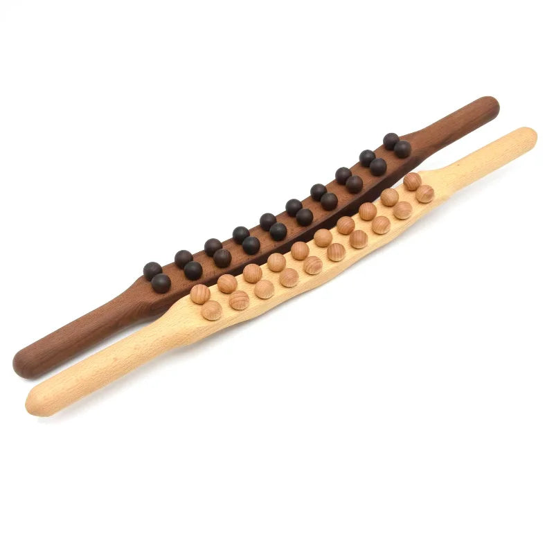 1pc 20 Beads Rolling Pin Universal Back Needle Massage Tendons Beech Wood Scraping Stick Point Treatment Guasha Therapy Tool