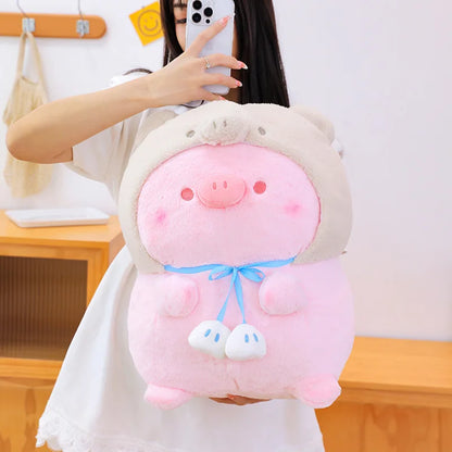 35cm Sweet Treasure Little Pig Plush Toy Little Lazy Pig Throw Pillow Wearing Hat Little Pink Pig with Cloth Doll Birthday Gift