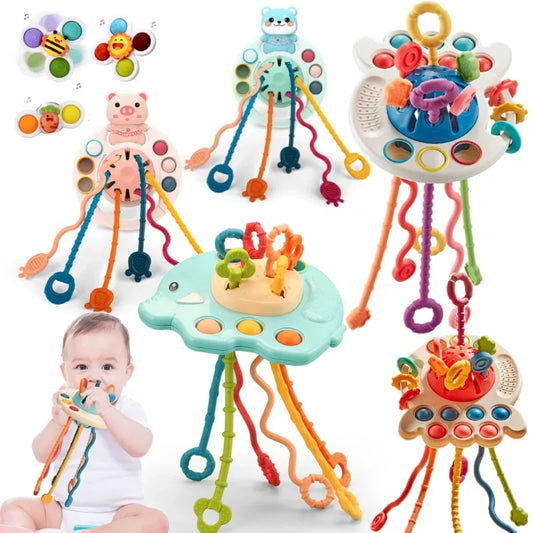 Baby Learning Toys Educational Early Education Can Finger Press Soft Silicone Toys Fun Pull String Sensory Toy Animal Music Toys