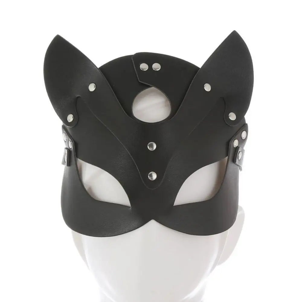 1x Halloween Cosplay Fox Mask Women PU Leather Cat Half Face Mask Party Animal Cosplay Sexy Costume Masquerade Performance Props