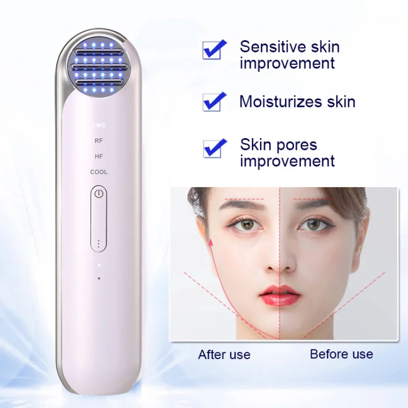 Cold Machine Facial Massager EMS Face Lifting Anti Aging LED Light Therapy Anti Wrinkle Multi-polar Cold Skincare Beauty