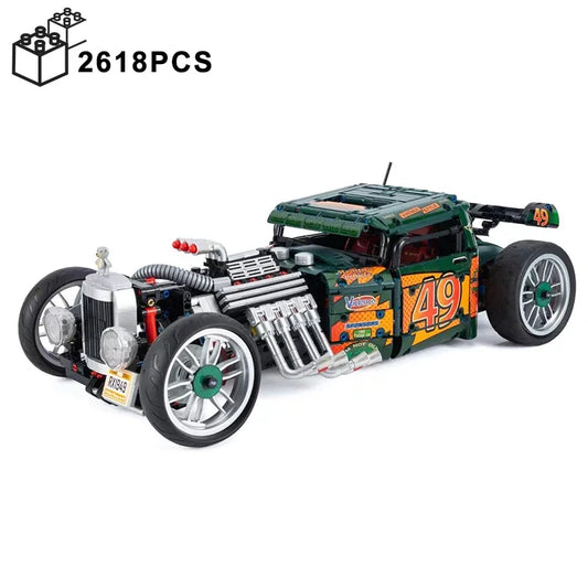 2618PCS Technical 1949 Retro Car Model Ford Hot Rod Building Blocks Modified Vehicle Assemble Bricks Toys Birthday Gift for Boy