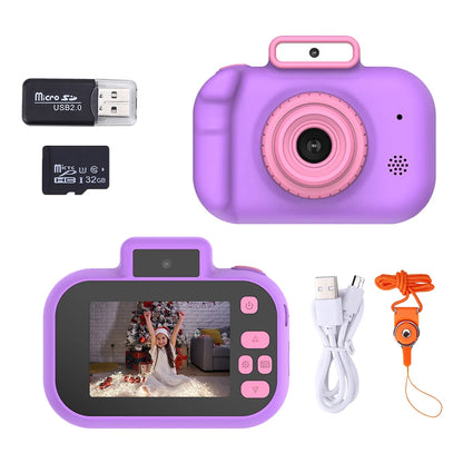 2 Inch Kids Camera Toy with Memory Card HD Screen Cartoon Digital Camera Birthday Gift  Child Toys USB Charging with Lanyard