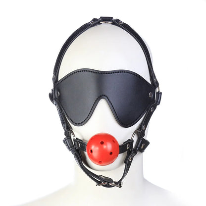 Adult Sex Toys PU Leather Mouth Flail Eye Mask Couple Black Red Solid Mouth Soft or Hard Ball Blinded Criminal Tool Flirting Toy