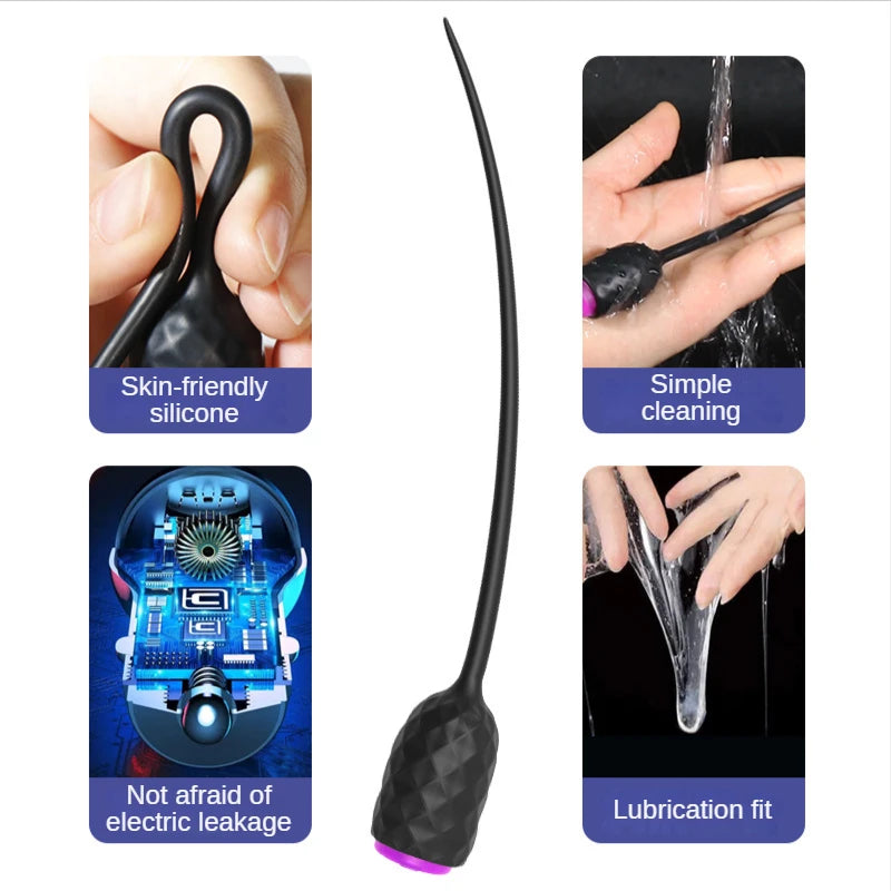 Vibrating Urethra Sound Dilator Massager Dildo Vibrator NEW 10 Speed Long Urethral Vibrator Catheter Penis Plug Sex Toys for Men