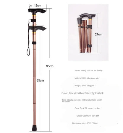 Walking Stick Trekking Poles Telescopic Fold Crutches Hiking Stick Crutch Elderly Metal Stick Walking Cane Outdoor Multifunction