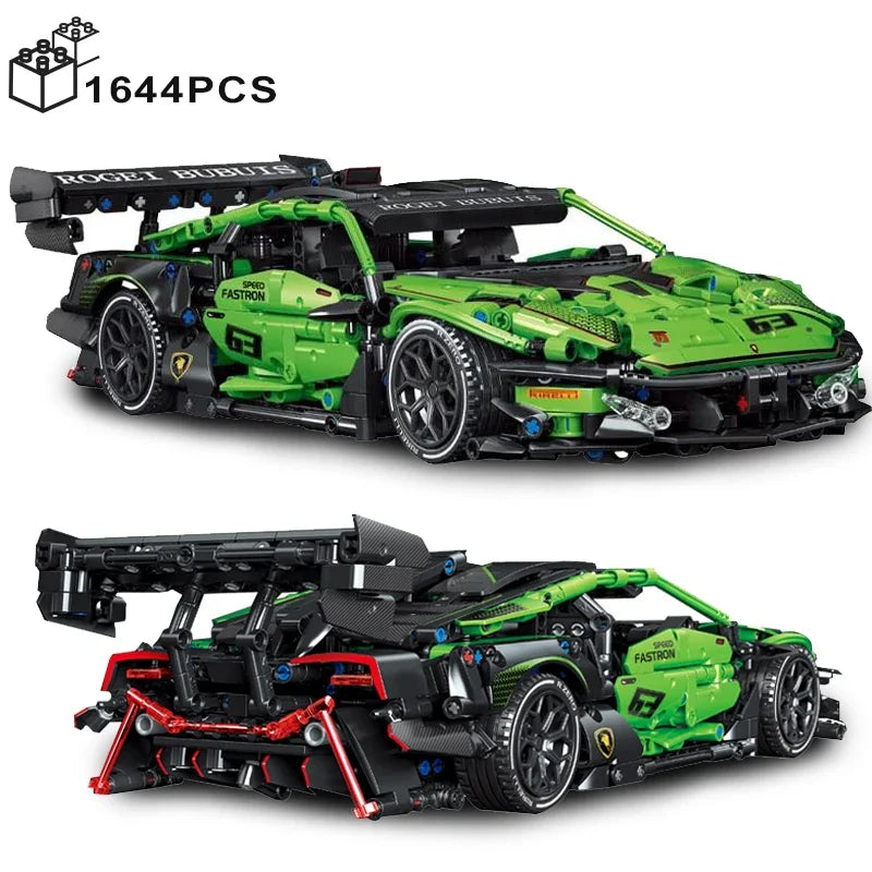 1644PCS Technical Green Super Speed Sport Car Model Building Blocks Famous Vehicle Assemble Bricks Toys for Adult