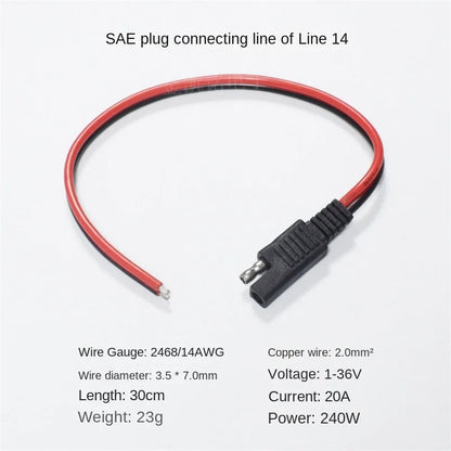 2.5mm²/14AWG Solar Panel Extension Cable - Photovoltaic Connector Wire - 30cm Length - SAE Plug Power Line