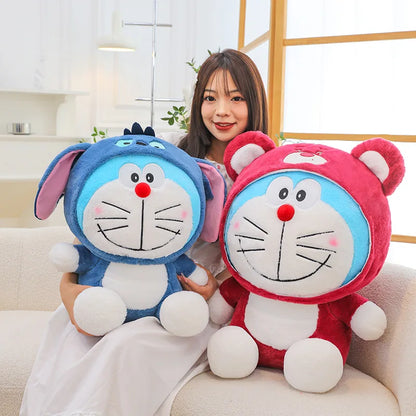 40/50/60cm Doraemon Doll Plush Toy Turned Into Stitch Jingle Cat Throw Pillow Robot Cat Birthday Children Gift Home Decorations