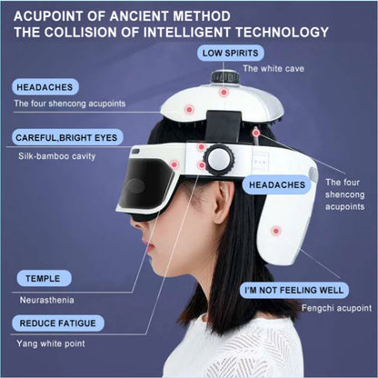 EMS Electric Head Massager Helmet with Eye Massage Air Pressure Vibration Therapy Scalp Relax Hot Compress Bluetooth Music