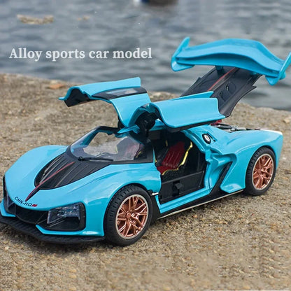 1/24 Diecasts Simulation HongQi S9 Model Sport Car Cool Toy Exhaust Effects One Key Open DoorKids Toys Spray Light Alloy Body