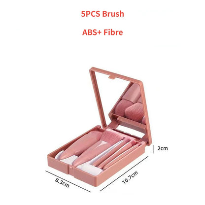 5PCS Mini Makeup Brushes Set With Mirror Box Blush Lip Eye Shadow Brush Professional Cosmetic Brushes Kit Portable Travel Beauty