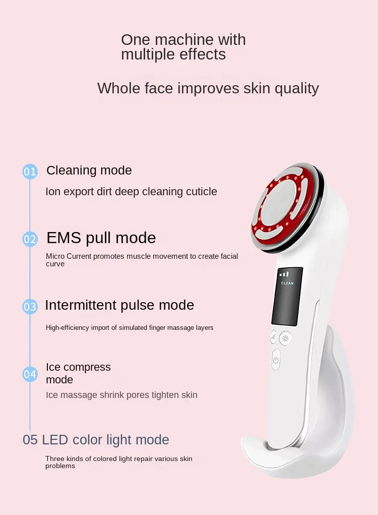 Micro Current Pulse Introducer Household Facial Vibration Massage Instrument Red Light Blue Light Cold and Hot Beauty Instrument