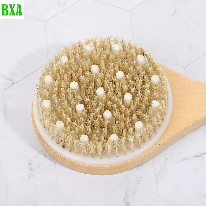 BXA Wooden Handle Natural Bristle Bath Brush Exfoliating Wooden Body Massage Shower Brush SPA Woman Man Skin Care Dry Body Brush