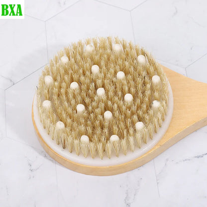 BXA Wooden Handle Natural Bristle Bath Brush Exfoliating Wooden Body Massage Shower Brush SPA Woman Man Skin Care Dry Body Brush