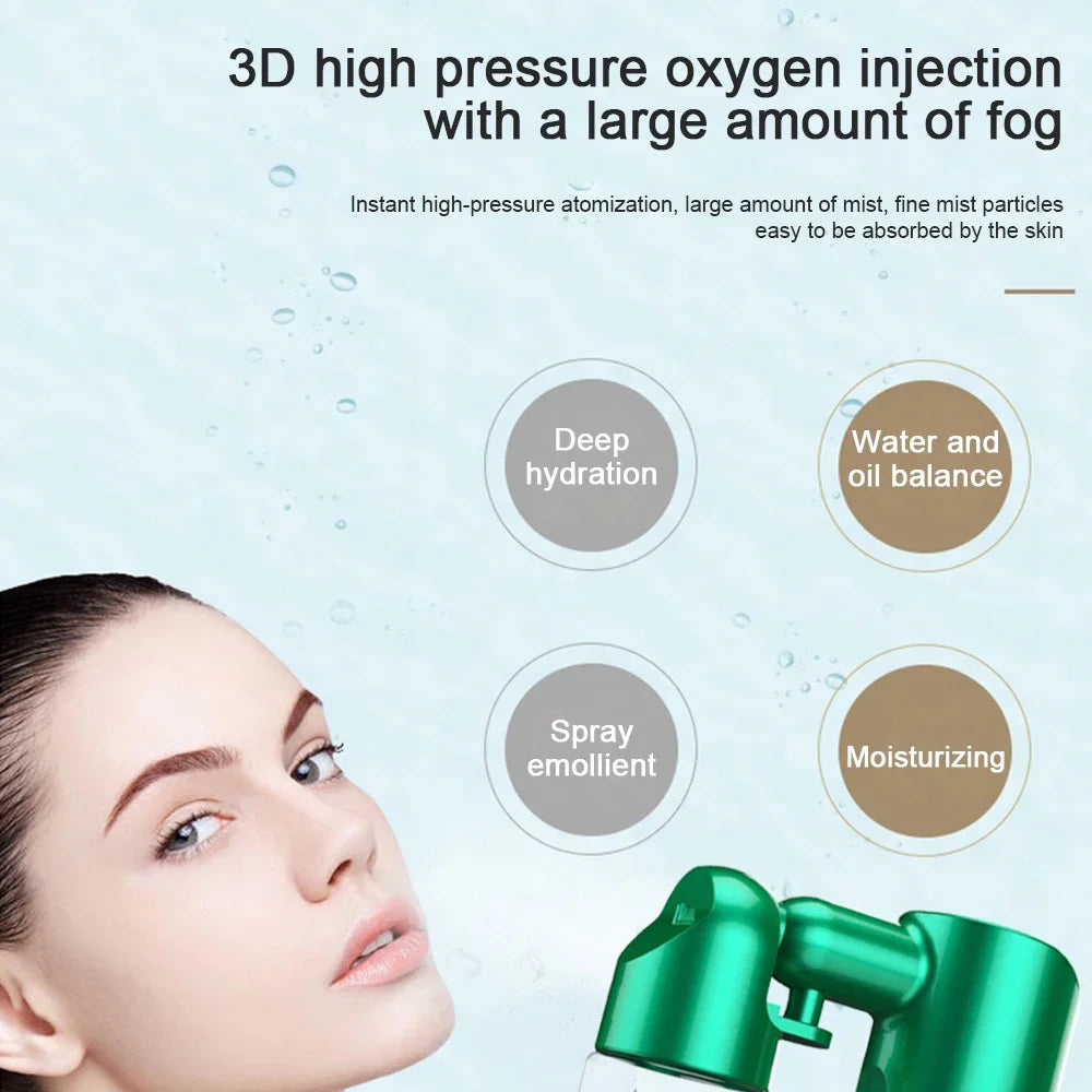 80ml Water Gun Portable Pressure Nano Spray Face Steamer Oxygen Injection Instrument Airbrush with Compressor Beauty Skin Care