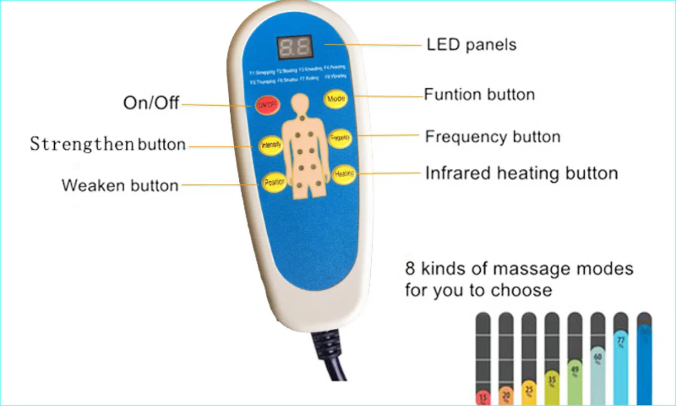 New Electric Full Body Massage Cushion 9 Vibration Motor Collapsible Far infrared Heating Reduce Back Fatigue Back Mattress