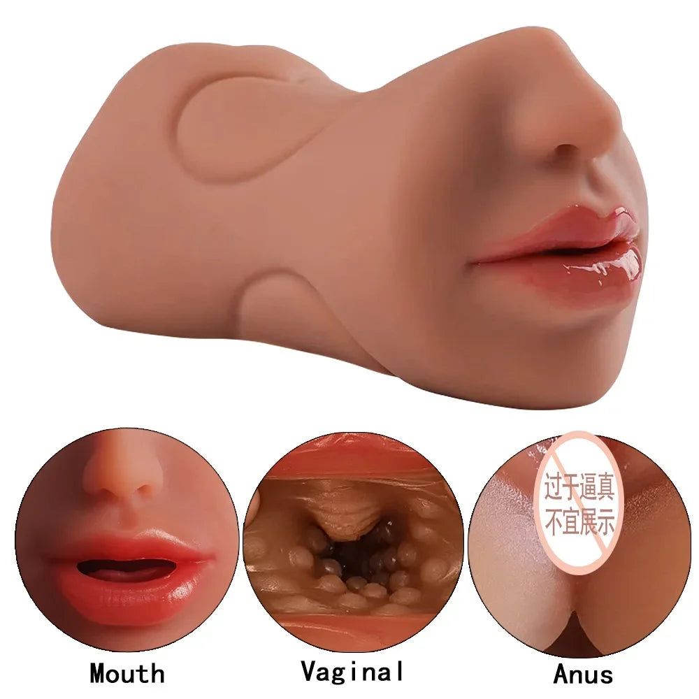 3in1 Mouth Vagina Anal Plug Band Teeth Male Masturbator Airplane Cup Deep Throat Silicone Dildo Moves Masturbation Toys for Men