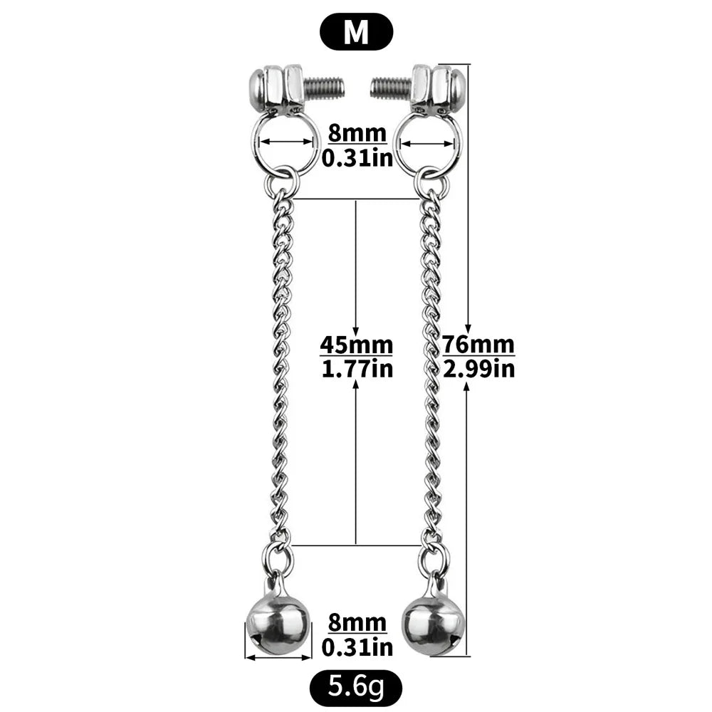 A pair Stainless Steel Sex Bell Breast Clip for Men Women Nipple Clip with Chain for Husband Wife Sex Breast Tip Stimulation Toy