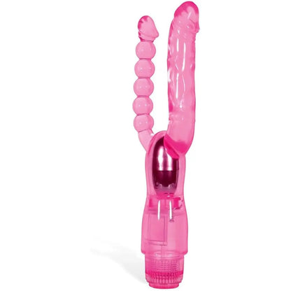 Vibrator Pink | TPR Jelly Vaginal Vibrator and Anal Beads Multi-Speed Waterproof Double Penetration Vibrator Female 83050