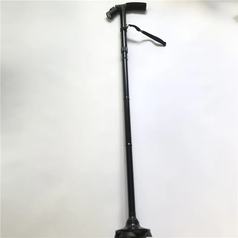 Aluminum Alloy Crutches with Lights Folding Trekking Poles Double Handle Walking Sticking with Flashlight Telescopic Baton