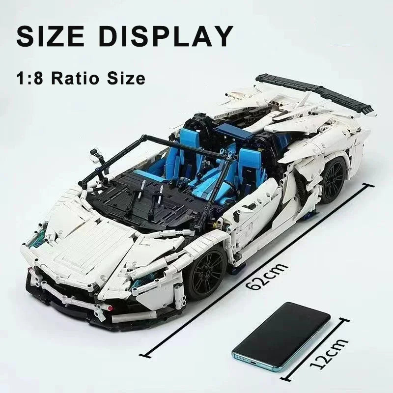 3712PCS Technical 1:8 White MOC Sport Car Building Blocks Assemble Bricks Vehicle Toys Birthday Gifts For Boyfriend Kids