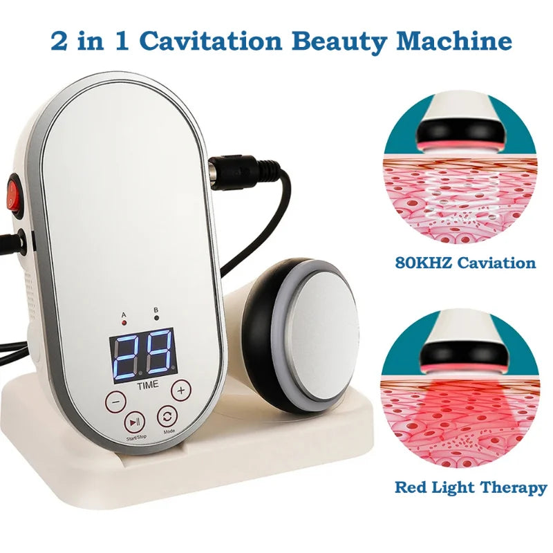 80KHz Ultrasonic Cavitation Weight Loss Machine 2-in-1 Body Massager Fat Reduction Slimming Tool LED Treatment with Mirror