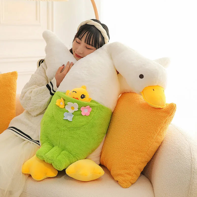 75-160cm Cute Celebrity Big White Goose Plush Toys Kawaii Huge Duck Sleep Pillow Cushion Soft Stuffed Animal Doll Birthday Gift