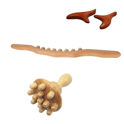 4pcs Body Guasha Tool Massager Universal Back Needle Massage Tendons Beech Wood Scraping Stick Point Treatment