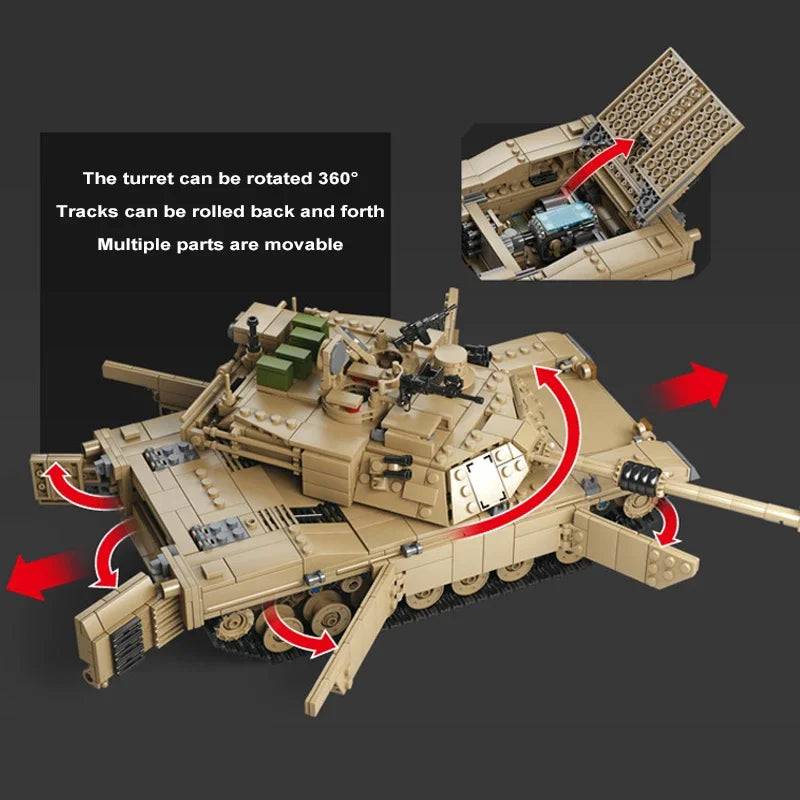 1463PCS 2in1 Military M1A2 Tactical Tank Tracked Hummer Car Building Blocks Kids Toys Gifts for Boy Friend