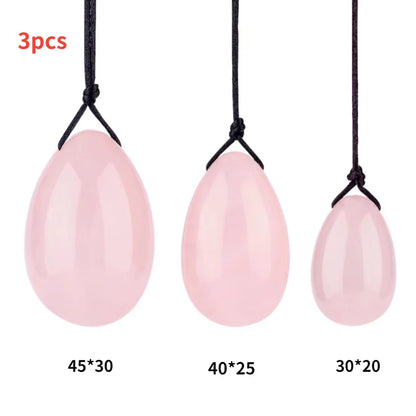 Set Natural Rose Quartz Yoni Egg Sets Jade Eggs Vaginal Muscle Firming Kegel Exercise Crystal Yoni Wand Massage Stone Pink