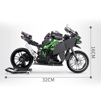 838PCS Carbon Fiber MOC Kawasaki H2r Motorcycle Building Blocks Speed Motorbike Vehicle Assemble Bricks Toy Gift for Friend Boys