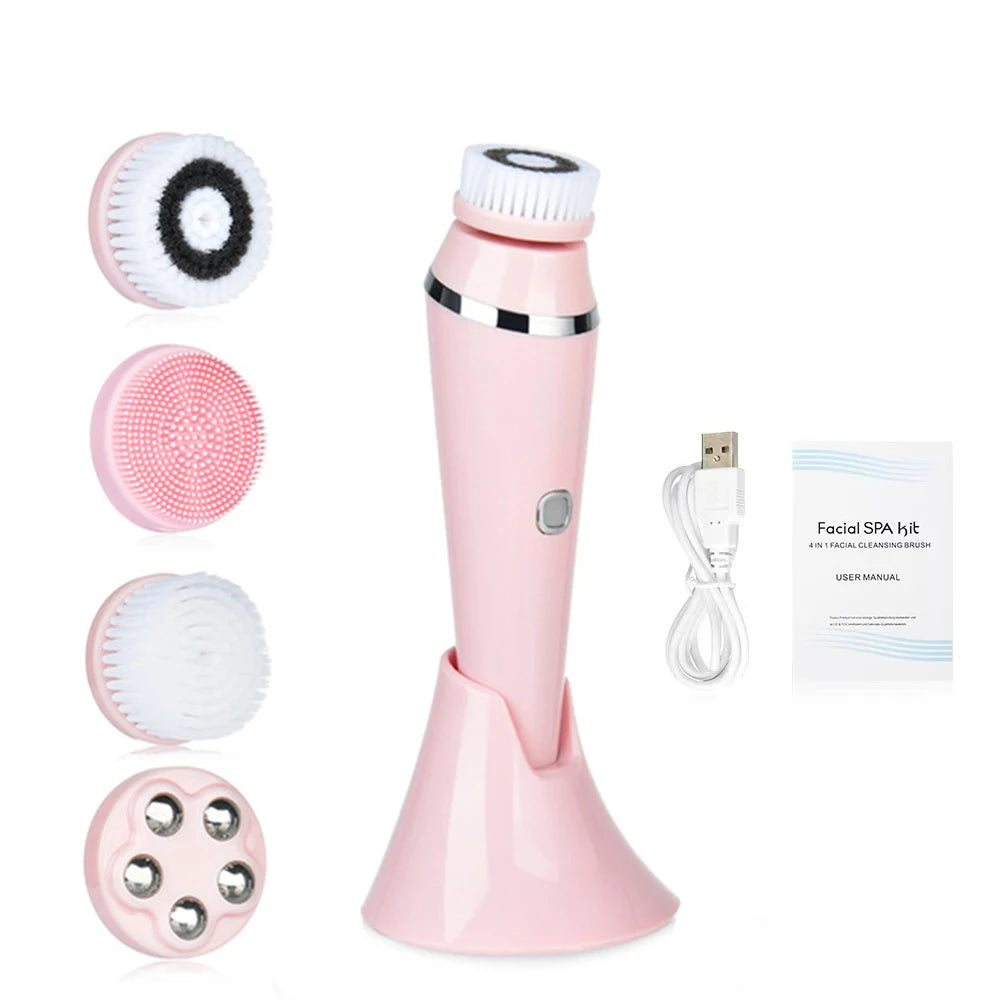 4 in 1 Electric Facial Cleanser Massage Wash Auto Rotating Face Cleansing Machine Waterproof Removal Pore Blackhead Exfoliator