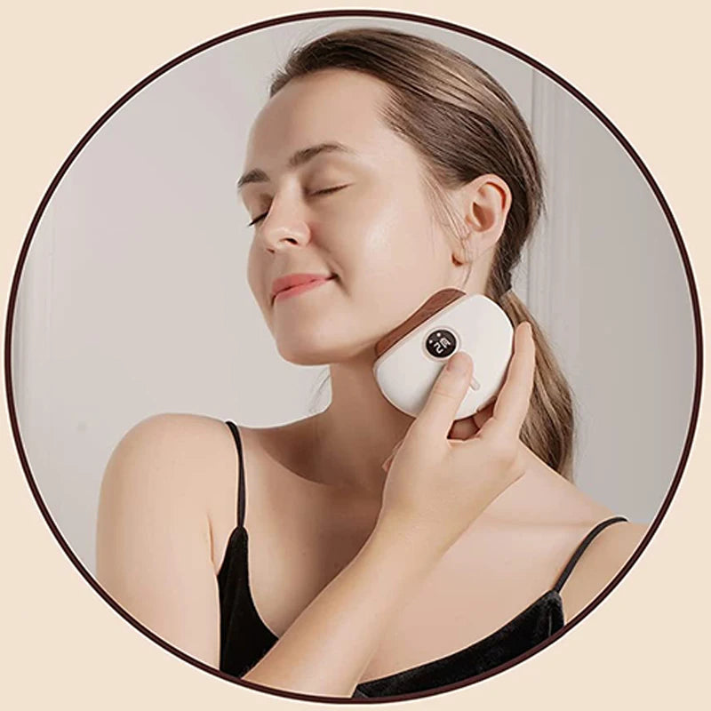 Red Bian Stone Scraping Electric Gua Sha Vibrate Heated Lifting Led Health Beauty Portable Device Face And Neck Massage