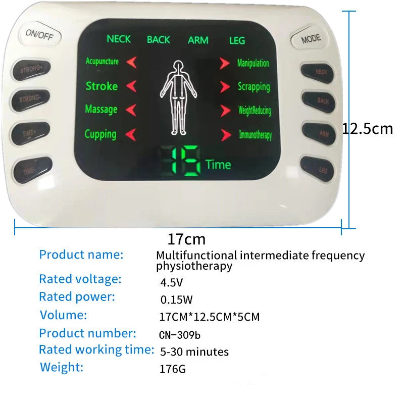 BXA 309B Dual Output Tens Acupuncture Electric Therapy EMS Muscle Stimulator 8 Modes Meridian Physiotherapy Apparatus Massager