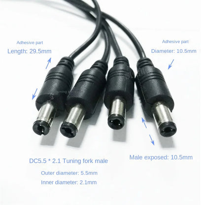 12V Surveillance Power Extension Cable - DC5.5*2.1mm - 1-to-4 Splitter Cable - for Camera Equipment