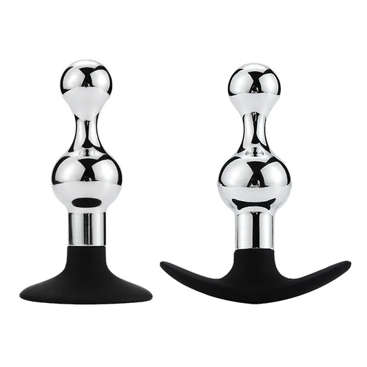 1PCS Metal + Silicone Anal Plug Butt Plug 2-Balls Anal Beads Removable Masturbator Sex Toys for Men/Women