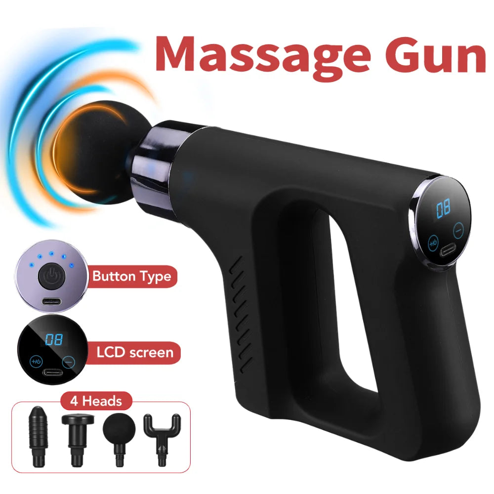 5-gear Deep Tissue Mini Fitness Musle Massager 4 Heads Portable Fascia Gun Vibration Massage Gun Sports Muscle Relaxing Massager