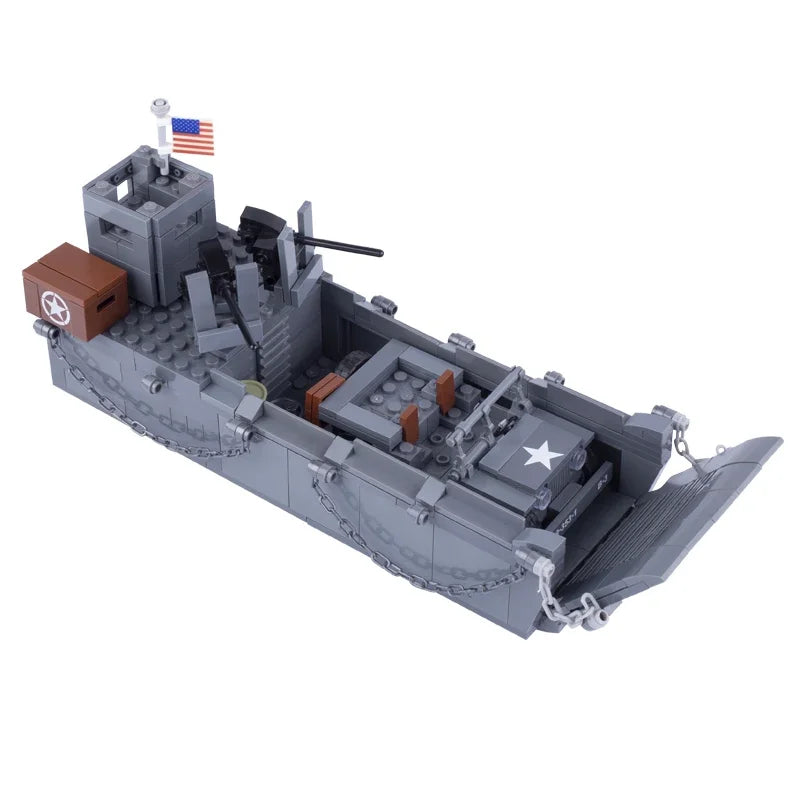 WW2 USA LCM3 Landing Craft Building Blocks Military Warship Model Soldier Weapon Boat for Childs Army Car Model Educational Toy