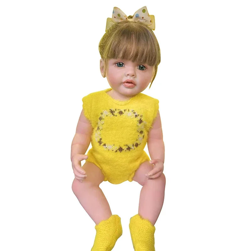 55CM Reborn Dolls Full Body Silicone Waterproof Baby Girl Doll Lifelike Soft Touch 3D Skin Multiple Layers Painting