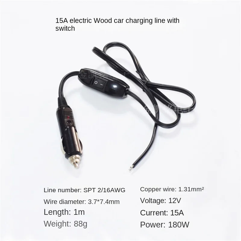 1m 12V15A Cigarette Lighter Male Cable with 306 Button Switch, Thickened High-Power Pure Copper Car Charger Wire