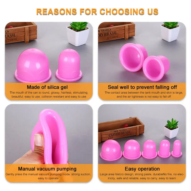 NEW 5Size In 1 Silicone Massage Tank Suction Tank Vacuum Tank Bank Instrument Plastic Degree Discharge Body Release Pain