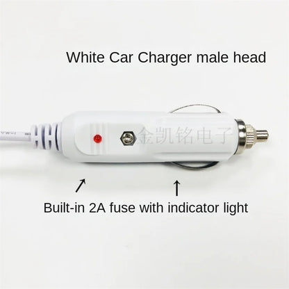 12V 2A Car Power Cable, Copper, Cigarette Lighter To DC 3.5*1.35mm Right Angle Connector, White, 1.8m