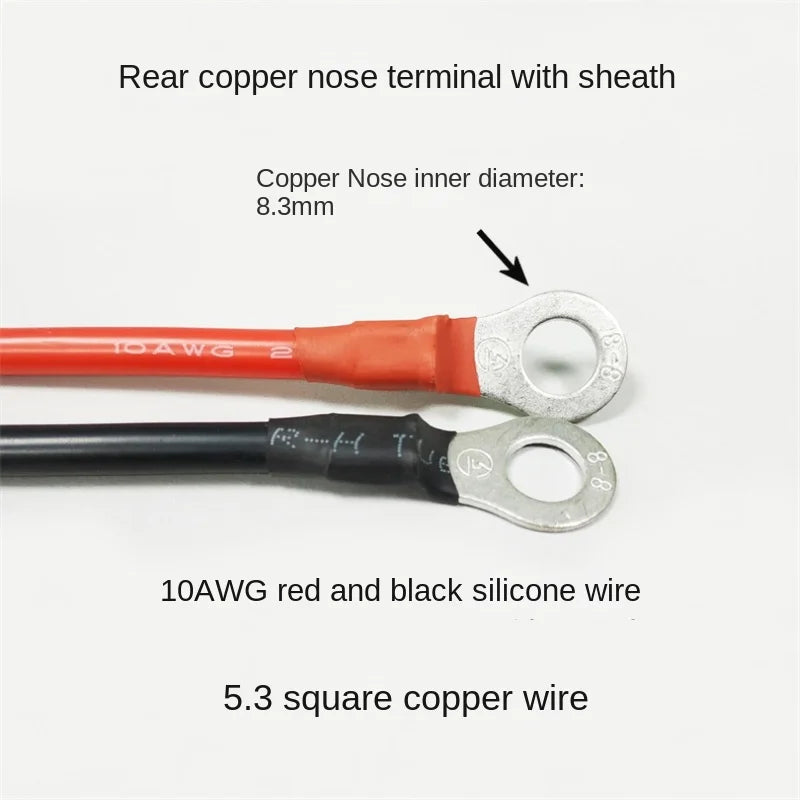 10AWG Pure Copper Car Battery Jumper Cable, 5.3mm², 8.3mm Copper Nose O-Type Terminal To EC5 Female Plug