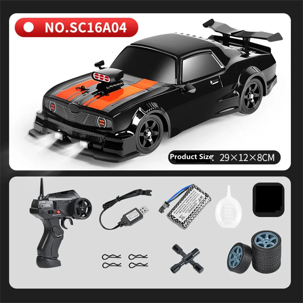 2.4G 4WD 1/16 Drift RC Car Spray LED Light High Speed Remote Control Car Models Toys for Boy Kids Children Gifts