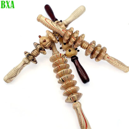 BXA 1pc Wooden Exercise Massage Roller Nine Fine Wheel Shaft Whole Body Massage Pounded Waist Back Massage Neck Leg Massager