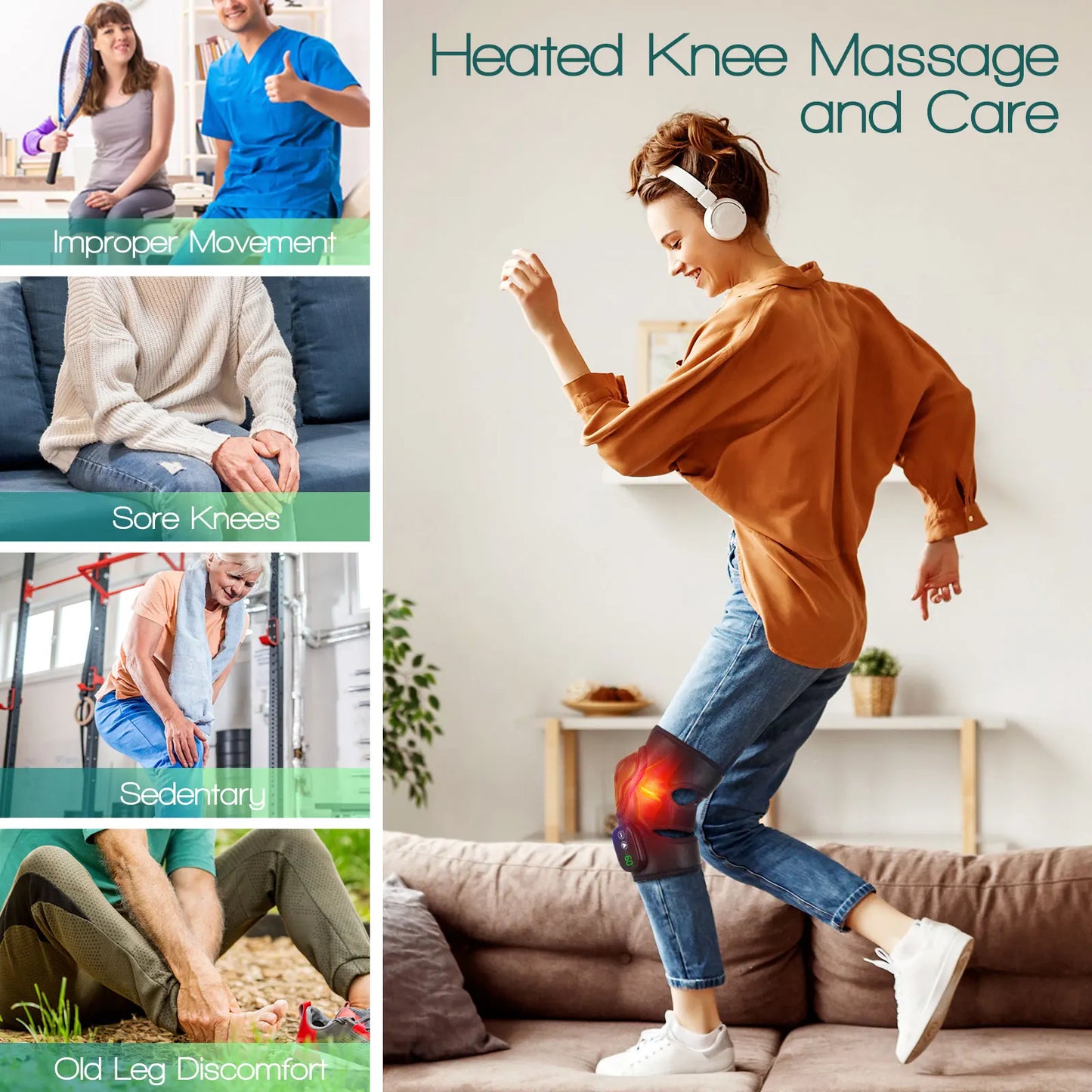 Soft Wireless Heated Knee Massager Elbow Leg Joint Support Arthritis Rehabilitation Therapy for Muscle Relax Knee Pad Massage