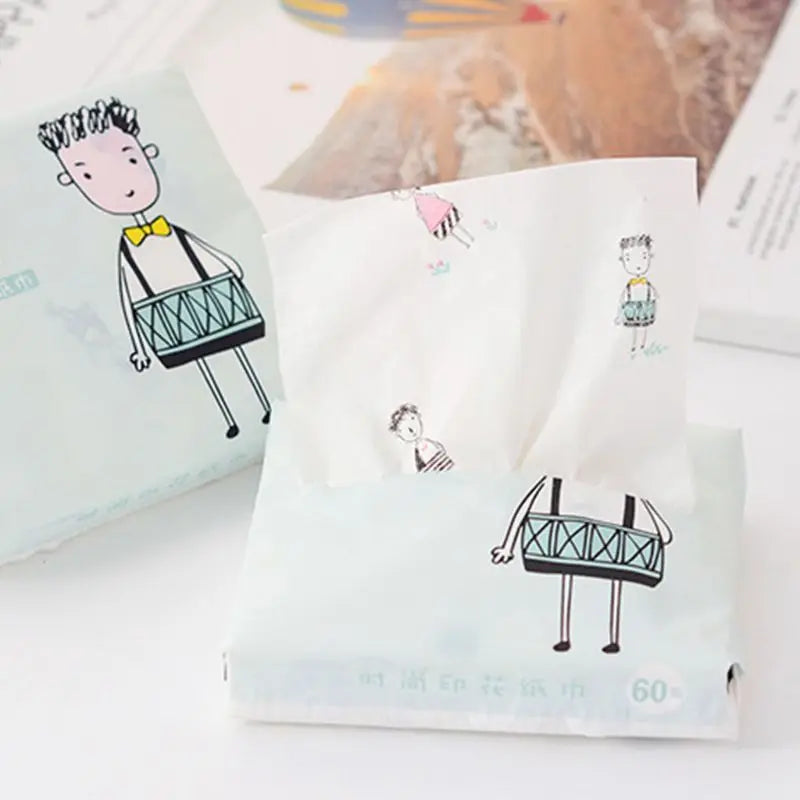 40Sheets Disposable Facial Paper Tissues Thickened Cute Colorful Cartoon Printing Napkins Portable Sanitary Paper Random