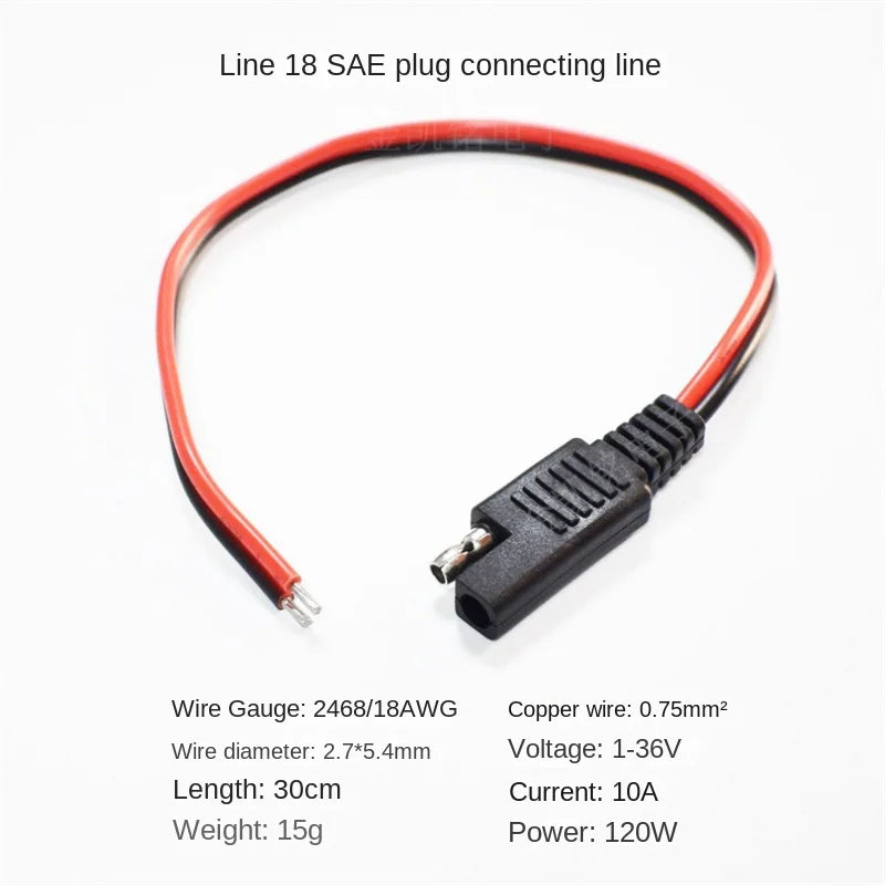 10A 18AWG Solar Panel Extension Cable 0.75mm² Car Battery Connection SAE Power Cord 30cm